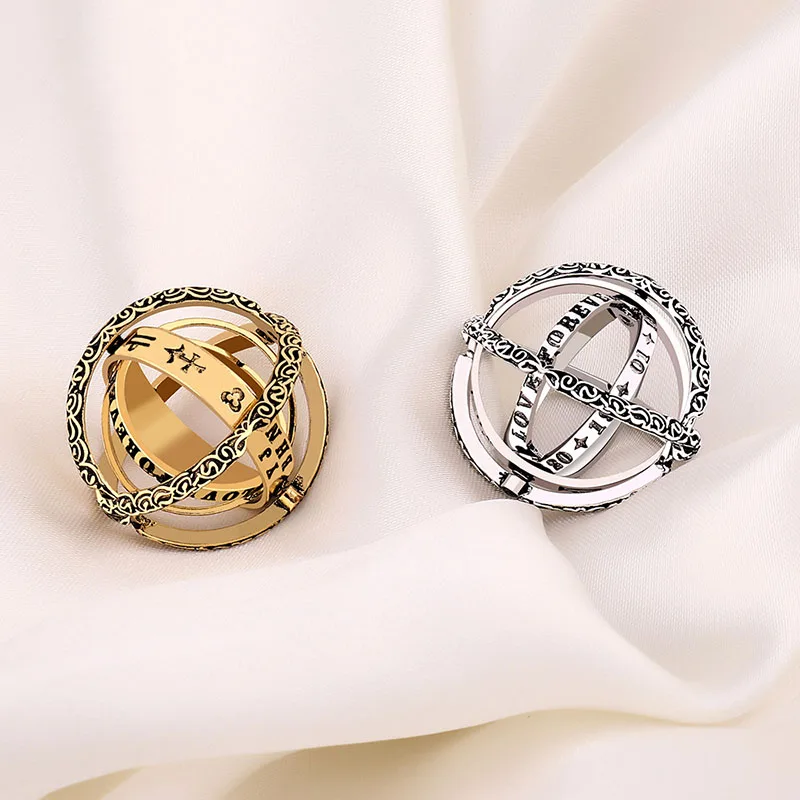 Популярный Стиль, креативное винтажное астрономическое шаровое кольцо, ретро вращающееся кольцо-раскладушка, астрономическое кольцо, кольцо с цепочкой