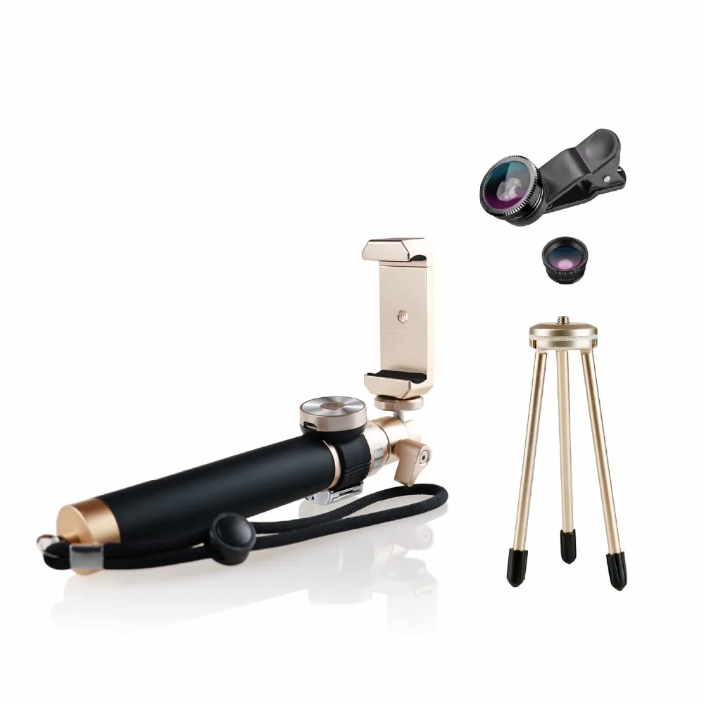  Aluminum alloy 212-912mm foldable and extendable bluetooth selfie stick with 3 in 1 lens portable m