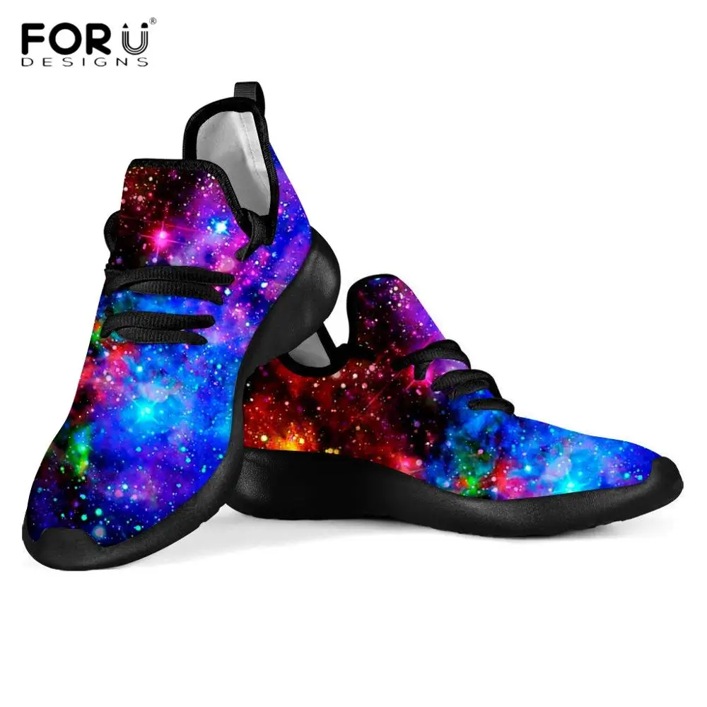 FORUDESIGNS Universe/Space/Nebula/Galaxy Printed Woman Flats Shoes Breathable Knit Mesh Sneakers Spring/Autumn Casual Footwear