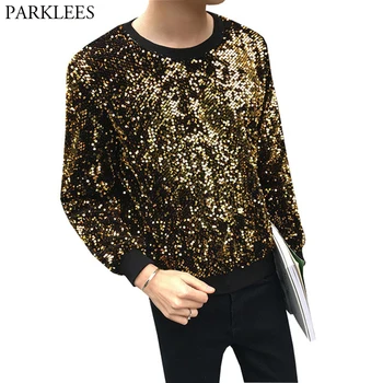 

Shiny Gold Sequin Glitter Sweatshirt Men 2019 Nightclub DJ Party Satge Bling Sweatshirts Streetwear Male Youth Sudadera Hombre