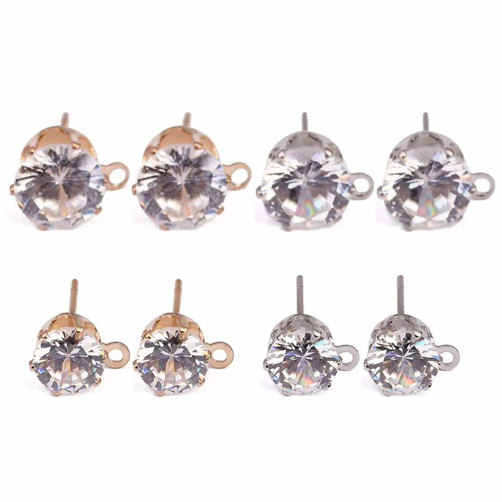 Wholesale Gold Rhodium Color CZ Zircon Stud Earring Copper Ear Post
