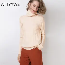 ATTYYWS Для женщин Европа и США Популярные Новые высоким воротником свитер с длинным рукавом простые Пуловер короткий свитер