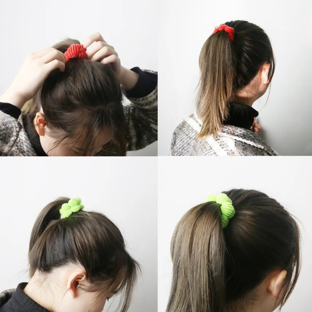 6Pcs Women Girls High Elasticity Medium Thick Rolled Towel Hair Rope Candy Solid Color Rubber Band Ring Ponytail Holder