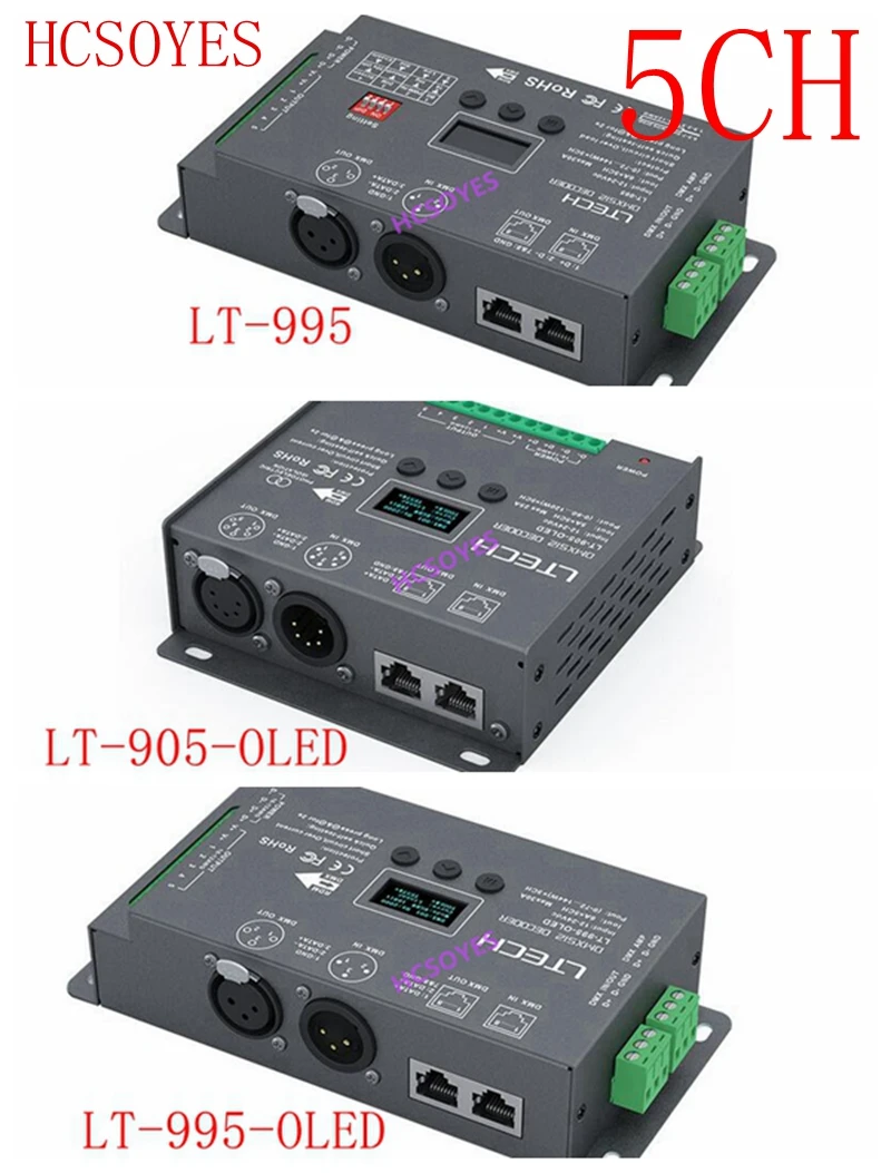 

LTECH 5CH 5-way LT-995-OLED/LT-905-OLED/LT-995 LED driver DMX decoder for RGB/RGBW led strip lamp DC12-24V 6A*5CH Max 30A output