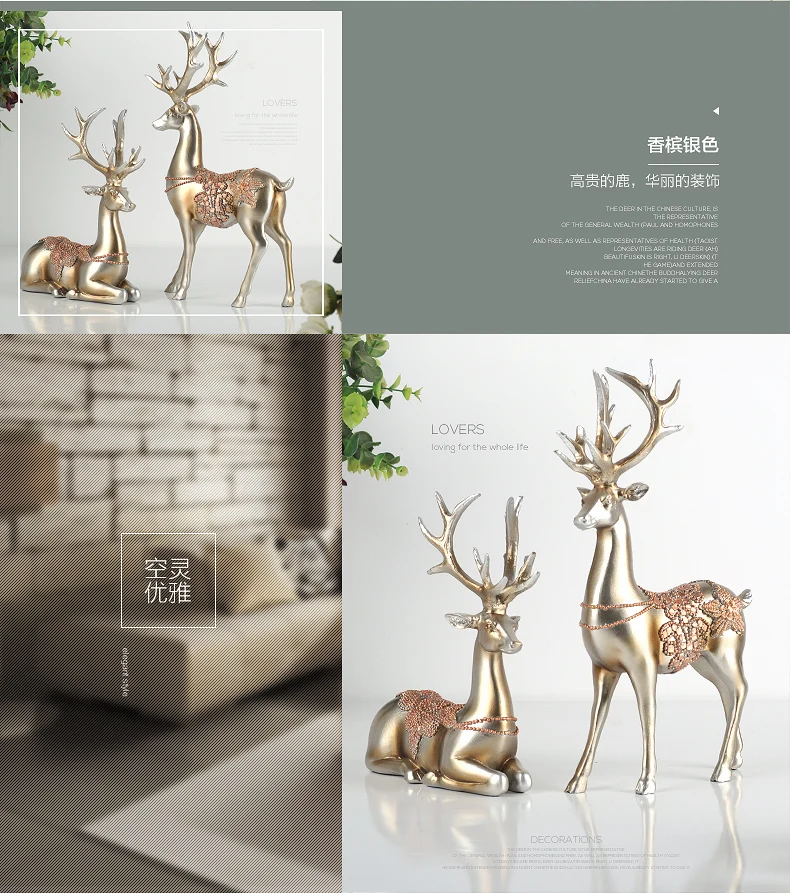  pair of deer statue European style deers room bedroom Wine cabinet ornaments creative wedding gifts - 32827162776