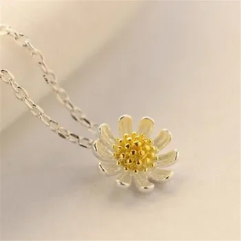 

New Fashion Korean Style Jewelry 925 Sterling Silver Simple Daisy Flowers Sweet Women Clavicle Chain Pendant Necklaces N240