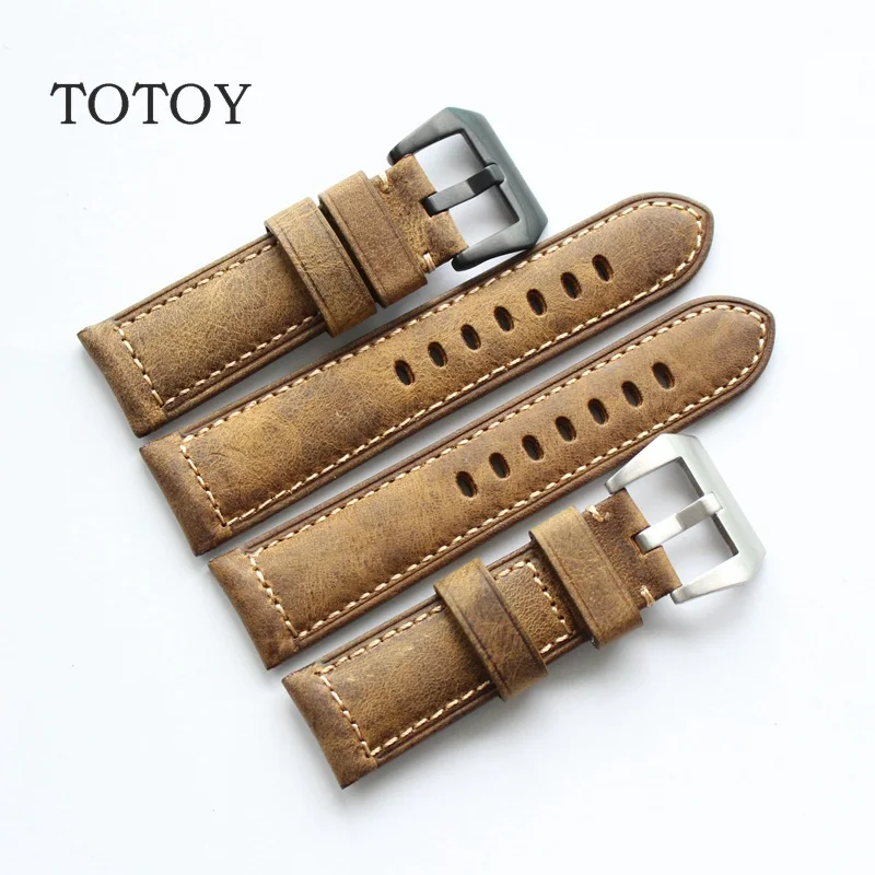 

TOTOY Fot Italian Leather Watchbands, 20 22 24 26 Retro Madman Leather Matte Watch Band,Suitable For PAM Vintage old style Strap