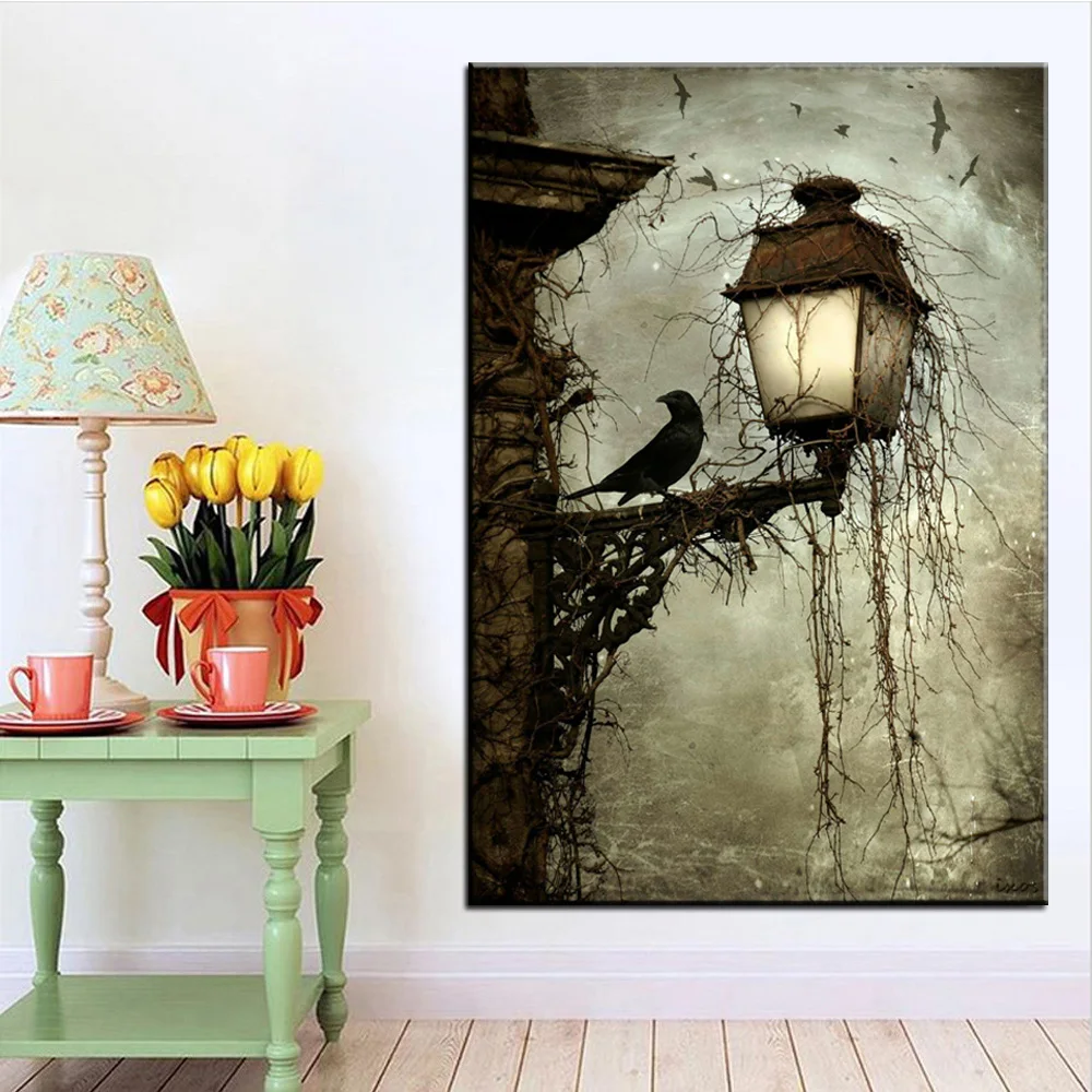 Wall-Art-Canvas-Painting-Watercolor-Crow-Animal-Nordic-Posters-And-Prints-Black-White-Canvas-Pictures-For