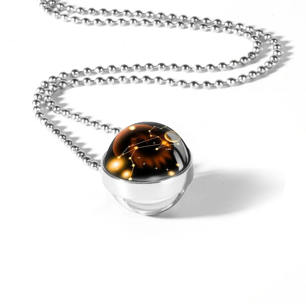 12 зодиакальное ожерелье с подвеской со знаком стеклянный кабошон двойная галактика Созвездие Астрология ожерелье для женщин и мужчин ювелирные изделия - Окраска металла: Leo