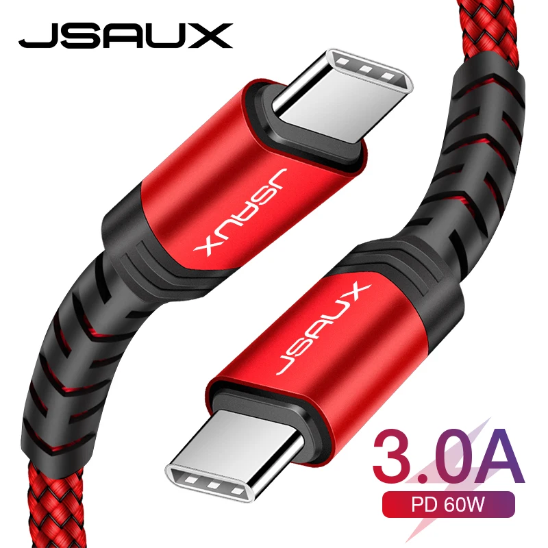 JSAUX USB Type C Cable to USB C Cable 3A PD Fast Charging Data Charger Cable for MacBook Pro Samsung for Google Pixel