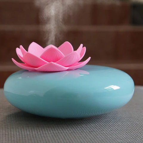 Керамический увлажнитель воздуха цветок лотоса Ароматерапия очиститель распылитель эфирное масло диффузор Аромалампа ороситель увлажнитель - Цвет: Pink with Blue Base