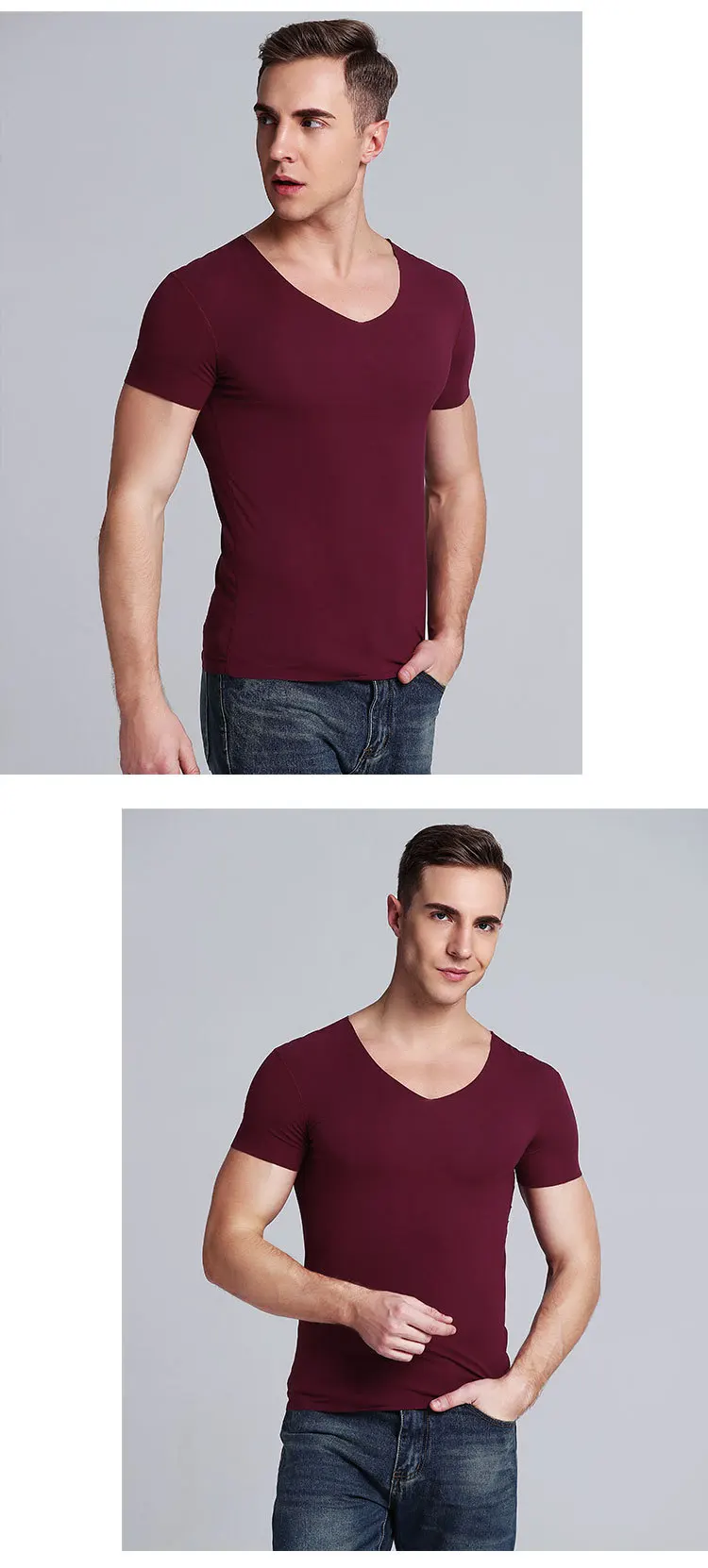 2018 летние облегающие мужские майки, рубашки, безследные топы для сна, сексуальные мужские рубашки с v-образным вырезом, домашняя одежда