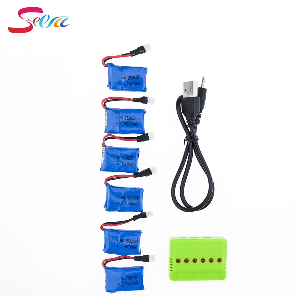 SYMA X11 3.7 В 200 мАч 20c Батарея 6 шт. с 6in 1 USB Зарядное устройство набор для x4 x13 quadcopter