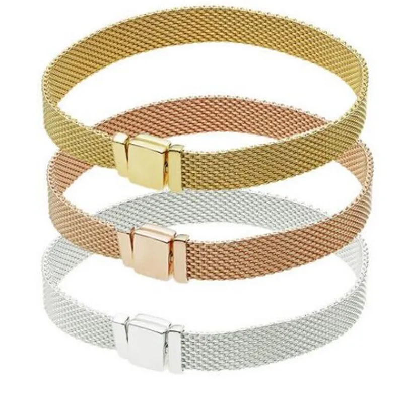 

925 Sterling Silver Jewelry Reflections Bracelets With Clasp Clip Charm Fits Europ Brand Charm Beads DIY Bangles Making