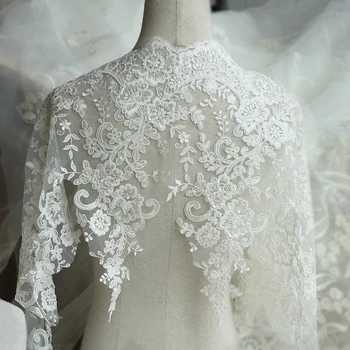

39cm or 15.37 inch wide High Quality Ivory Beaded Embroidery Alencon Lace Trim Exquisite Mesh Wedding Lace Trim