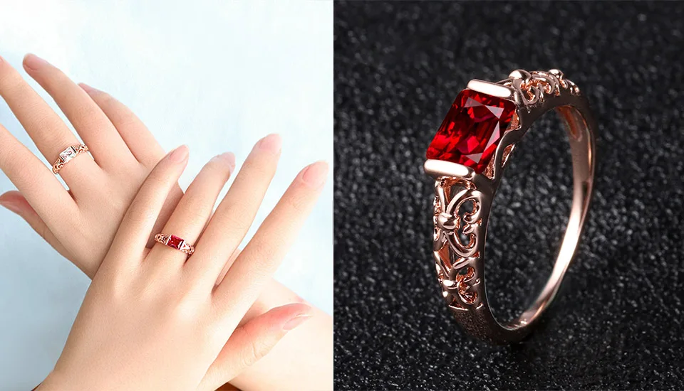 X&P Cute Rose Gold Silver Big Red White Crystal Rings for Women Engagement Wedding Fashion Cubic Zirconia Women Ring Jewelry