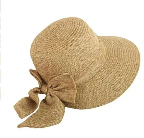 

Women's Sun Hat Big Bow Wide Brim Floppy Summer Hats For Women Beach Panama Straw Bucket Hat Sun Protection Visor Femme Cap