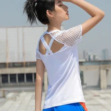 BESGO Для женщин сетки Лоскутная Тонкий полые йоги рубашка пуловер впитывает пот тренировки Запуск Фитнес сжатия Спортивная одежда