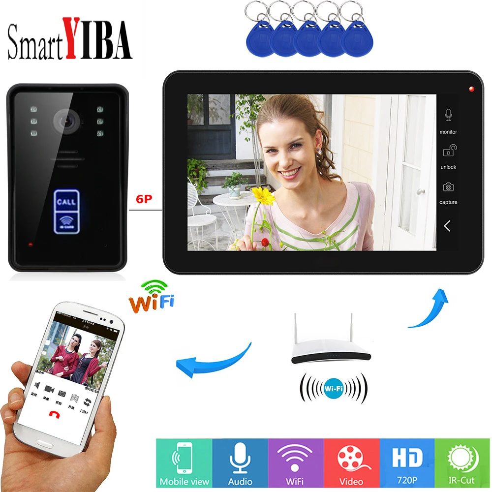 

SmartYIBA Apartment Intercom 9 Inch Wired Wifi RFID Card Visual Doorbell Door Phone Intercom System Remote APP intercom unlock