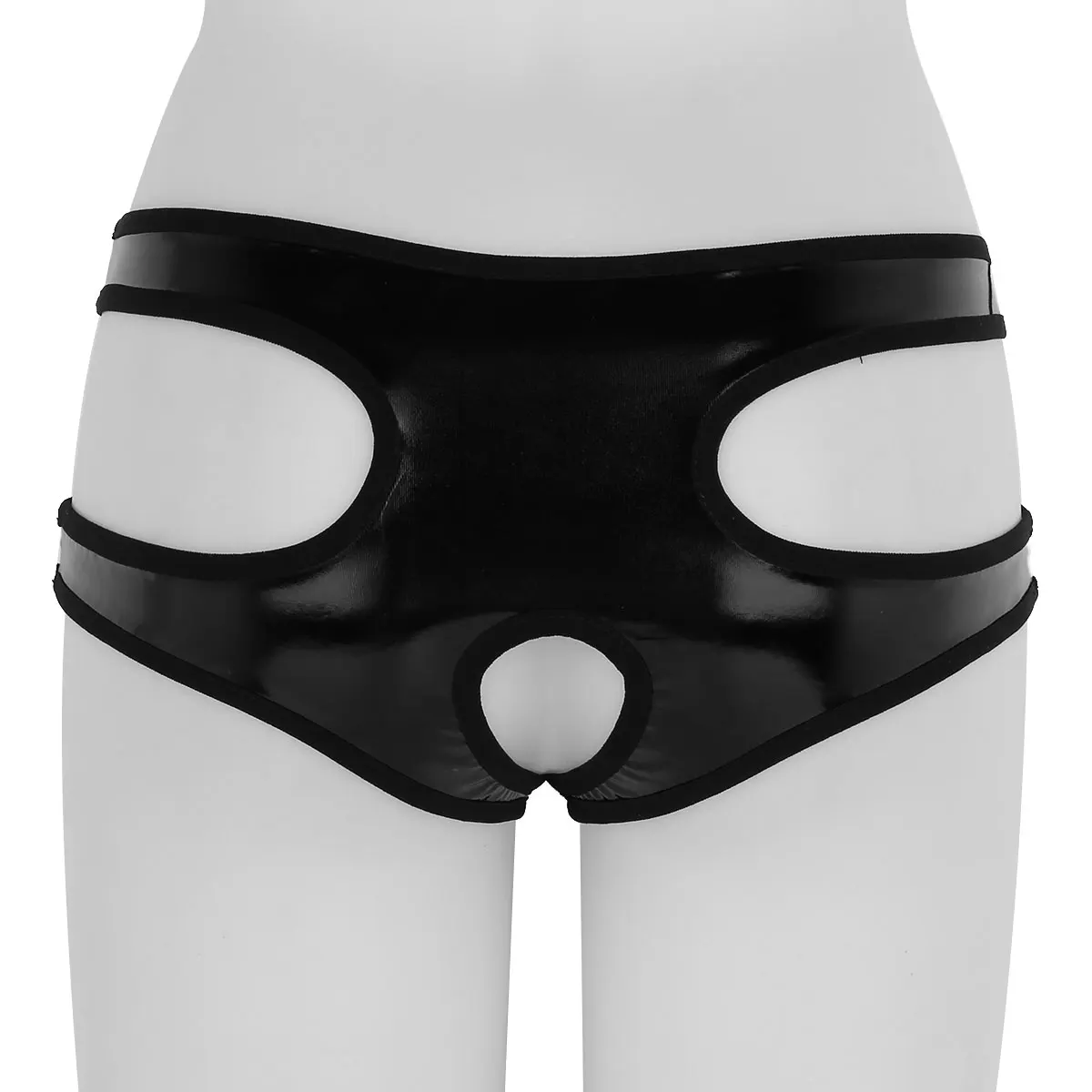 Sexy Ladies Underwear Women Lingerie Wetlook Faux Leather Open Crotchless Hollow Out Mini Briefs Underwear Underpants Panties