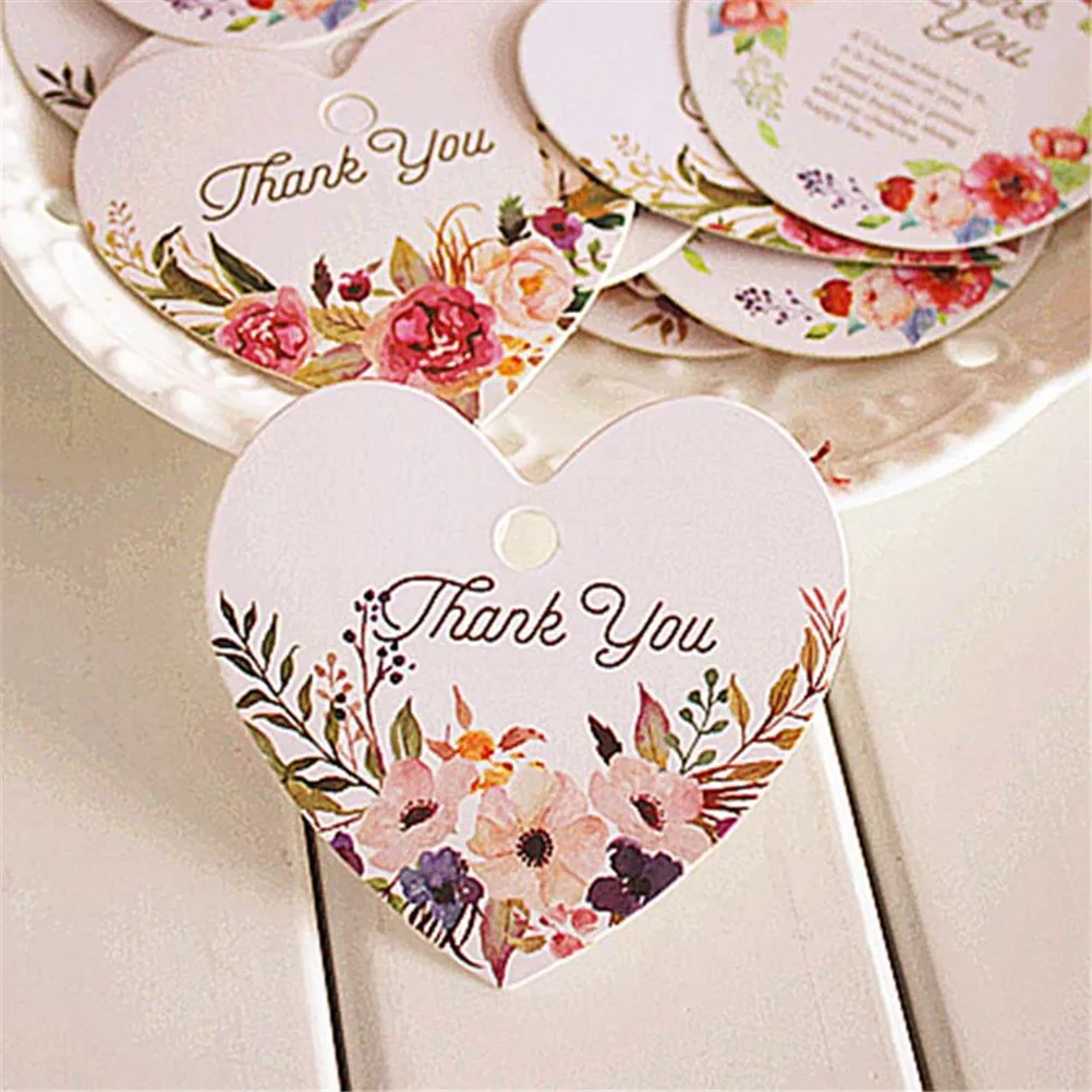 

50pcs/lot Heart and Oval Shape Thank You DIY Scrapbooking Paper Tags Kraft Crafts Postcards Labels Flowers Wedding Decoration