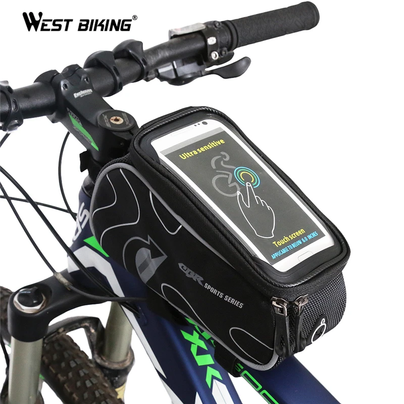 

WEST BIKING Bicycle Frame Bag 6.0'' Phone Case CoverTouch Screen Panniers Reflective Cycling Bike Front Top Crossbar Tube Bags