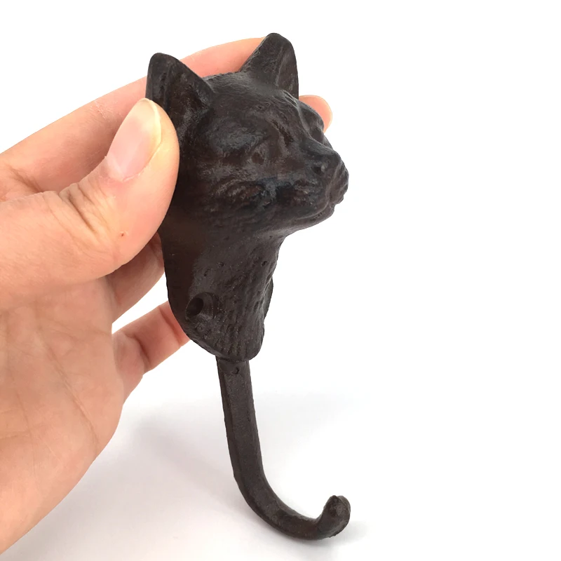 1x Antique Cast Iron Cat Head Coat Hook Shabby Chic Wall Mounted
