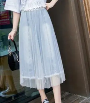 light blue Женские длинные светло-голубые джинсовые сетчатые юбки для женщин Студенческая Милая плиссированная юбка летний осенний Топ Quaity - Цвет: light blue