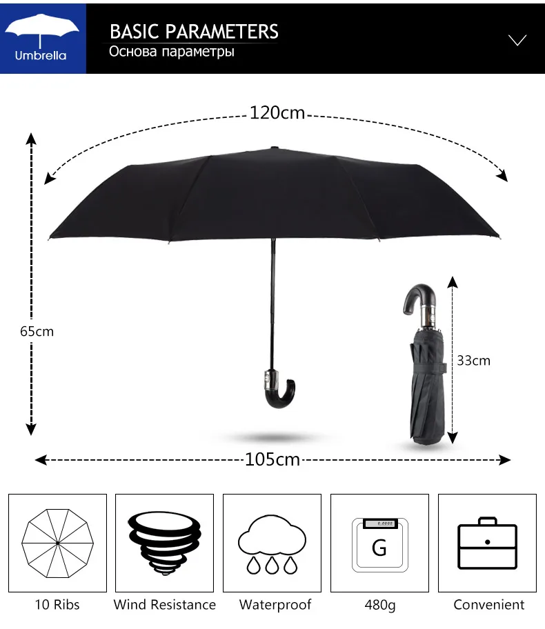 Ветрозащитный 3 складной зонт для мужчин английский стиль дождь для женщин бизнес большая изогнутая ручка зонтик подарок 10 к автоматические зонты