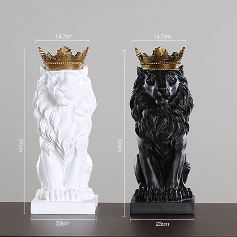 4 Color creativo corona de oro estatua de León moderno resina negro/blanco estatuilla Animal decoración del hogar escritorio artesanía escultura