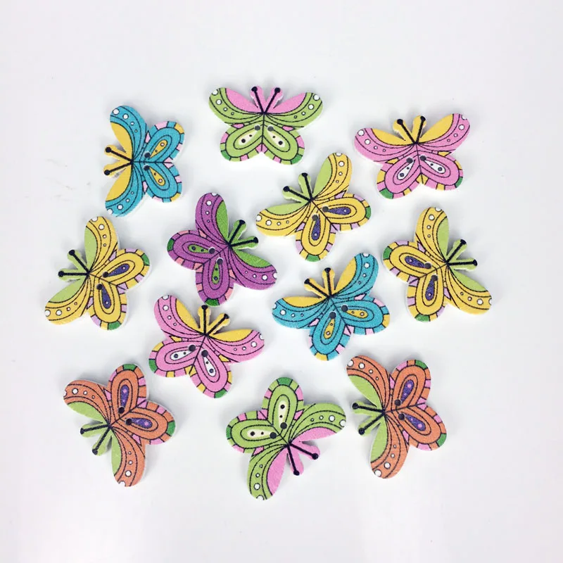 50Pcs utterfly Wooden Buttons For Clothing Scrapbooking Accessories