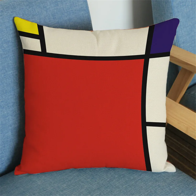 Современный красочный Mondrian в клетку льняная Наволочка на подушку хлопок наволочка квадратная 45*45 см текстильная продукция для дома
