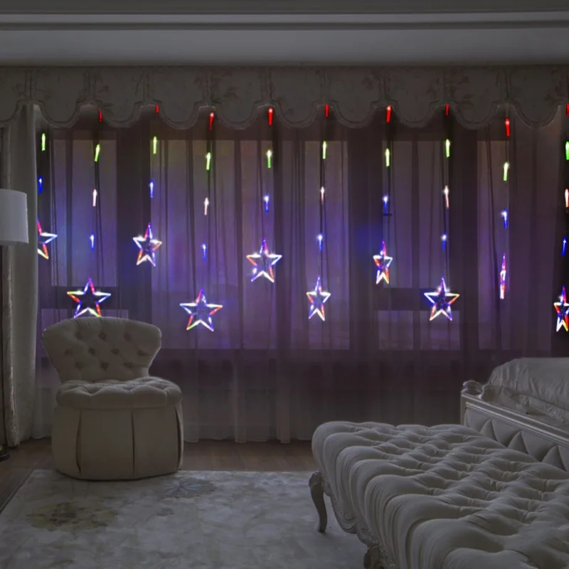

12 Piece Twinkling Stars LED Curtain Lights Christmas Fairy String Lights Window Display Christmas Day Ambient Lights