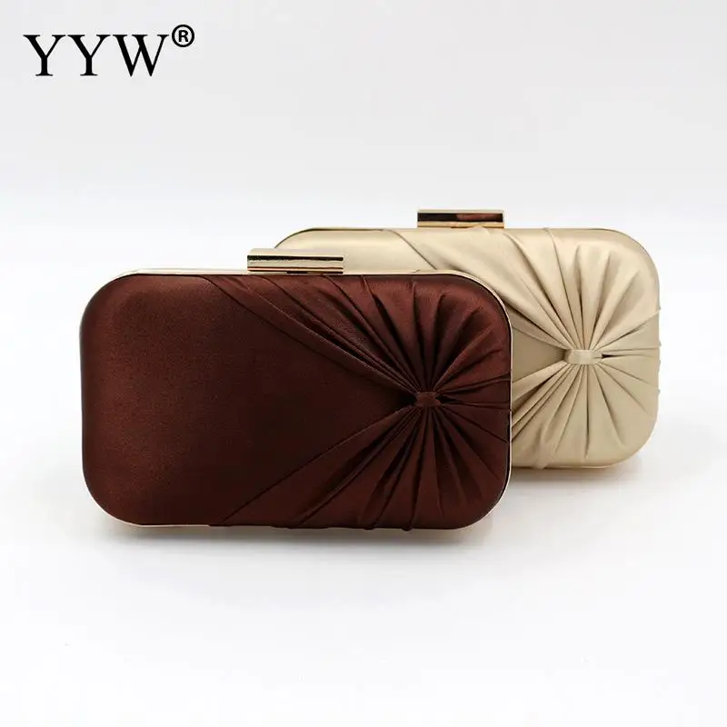 YYW Pillow Shaped Elegant Evening Party Clutch Bag Champagne Silk Pleat Women Wedding Handbag Clutch Female Bolsa Feminina