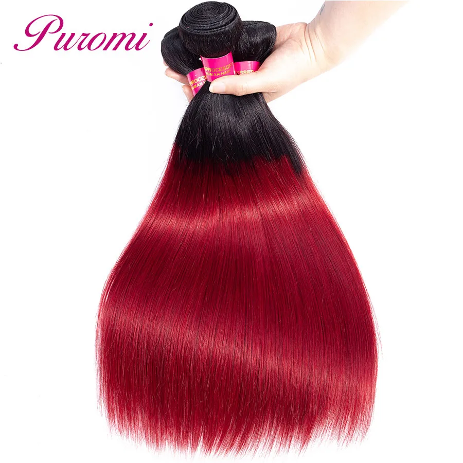 Ombre Malaysian Straight Weave Bundles 1b/burgundy 100% Remy Human Hair 3/4 pcs Puromi Hair Extensions