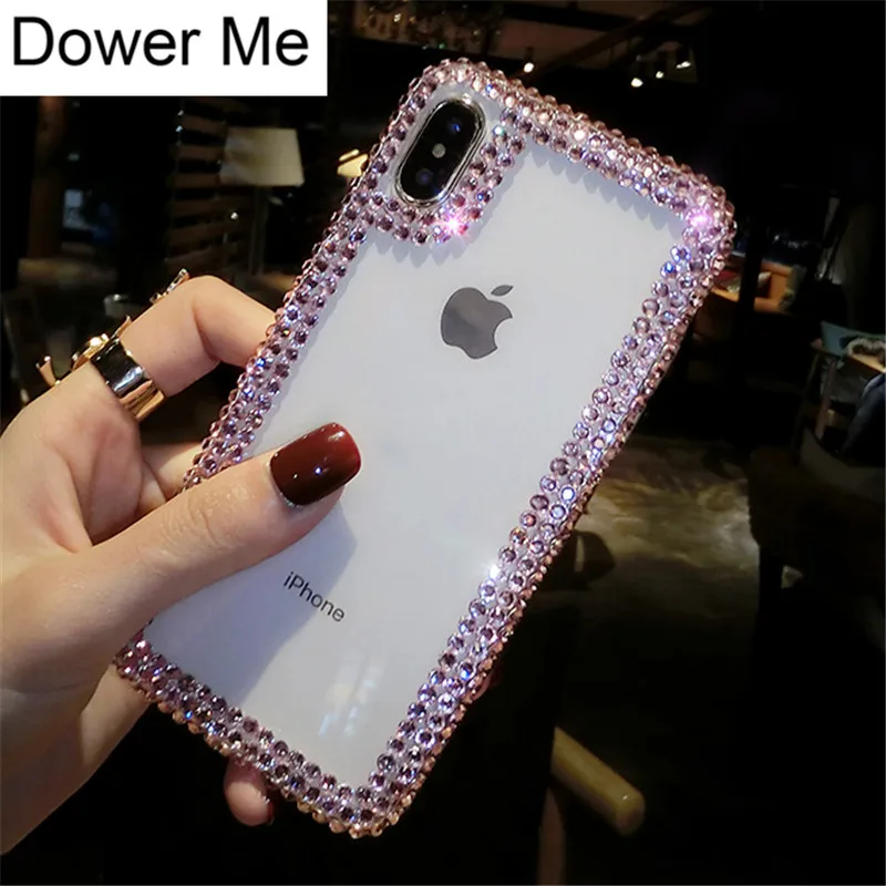 

Dower Me Luxury Fashion Handmade Bling Diamond Crystal Edge Clear Phone Case Cover For iPhone XS Max XR X 8 7 6 6S Plus 5 5S SE