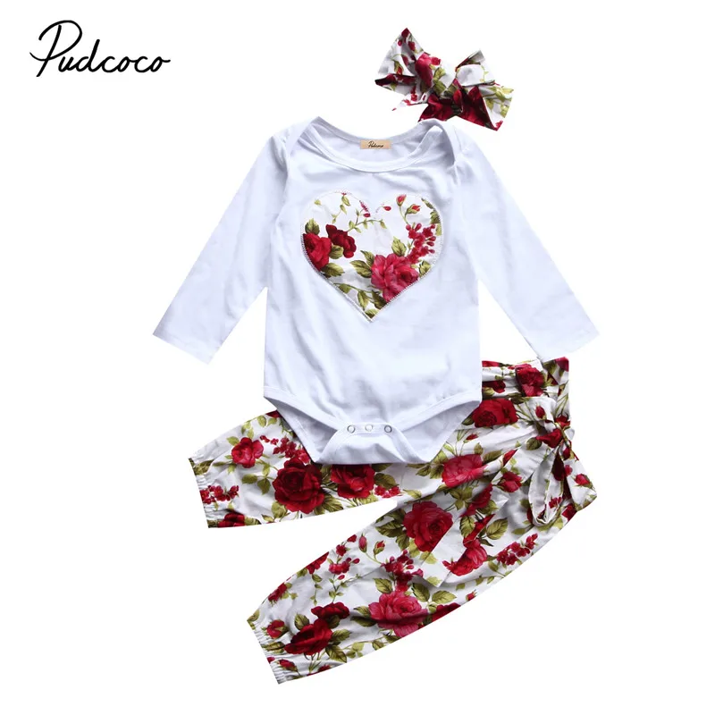 2017 Autumn Warm Clothing Newborn Baby Girl Clothes Set Floral Clothes Long Sleeve Romper Jumpsuit +Long Pants Outfits Age 0-24M