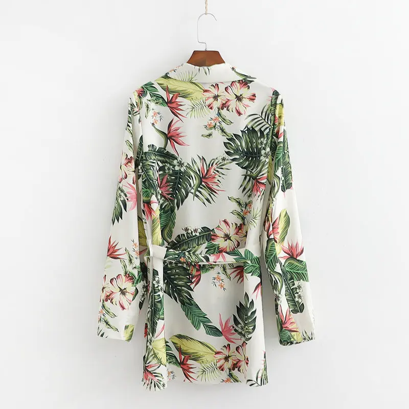 2019 Spring New Vintage Blazer Women Sashes Floral Print Female Jacket Blazers Tops Long Sleeve Blazer Feminino Outerwear Coat