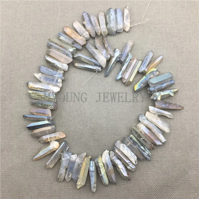 MY0579 Titanium Raw Quartz Point,Rough Quartz Crystal Points,Champagne Spike Stick Point Top Drilled Necklace Beads (1)