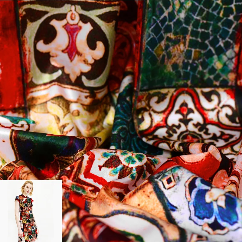 50x108cm/piece Gorgeous Retro European Mosaic Style 100% Real Silk Fabric Cloth For Manual Dress Clothing DIY Sewing Patchwork | Дом и сад