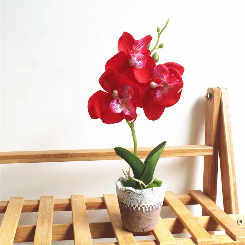 1Set Artificial Bonsai Silk Butterfly Orchid Simulation plant Cement pots decorative flowers set for Home Wedding Decoration