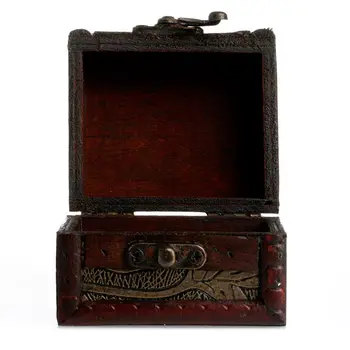 

Vintage Small Wooden Lock Jewelry Holder Storage Necklace Bracelet Gift Box Case