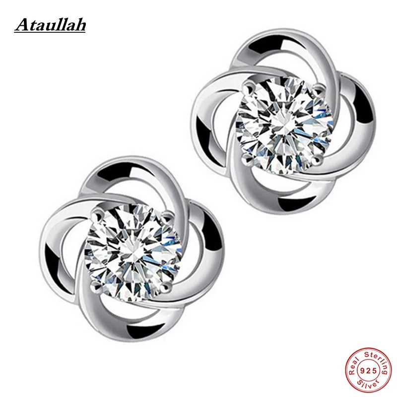 

Ataullah Natural Crystal Fine 925 Sterling Silver Stud Earrings for Women Natural Stone Clover Flower Style Jewelry EWS203-Fine