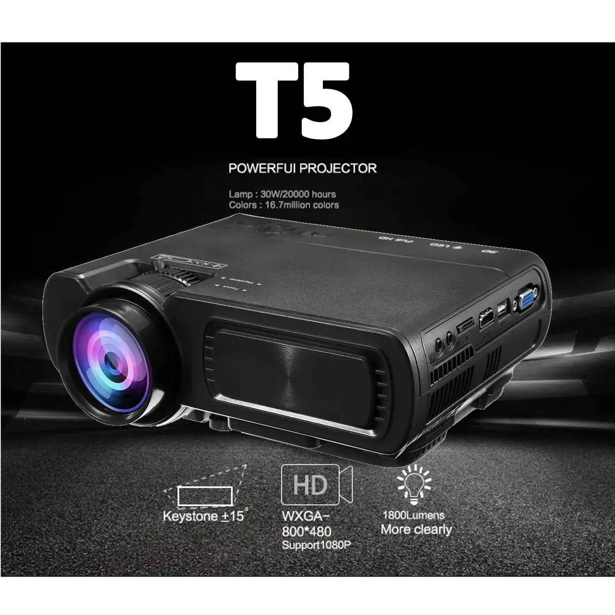  Mini Proiettore T5 LCD 7000 Lumen 1080P Full HD Wifi bluetooth Home Theater Android 6.0 Audio di Al