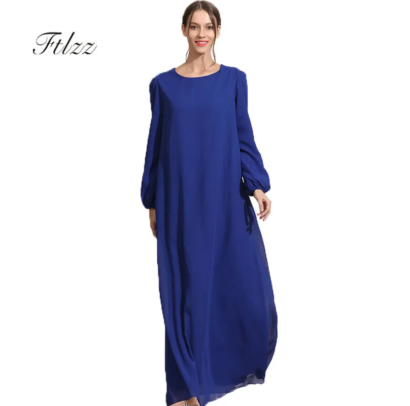 

2019 New Indie Folk Dresses Women Straight Sashes Ankle-length O-neck Chiffon Maxi Dresses Woman Blue Loose Bandage Long Robe