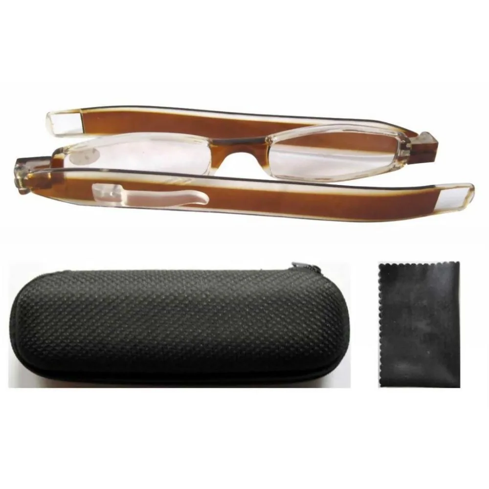 FR001 Brown Plastic Slim Mini Folding Reading Glasses Arms Turn 360