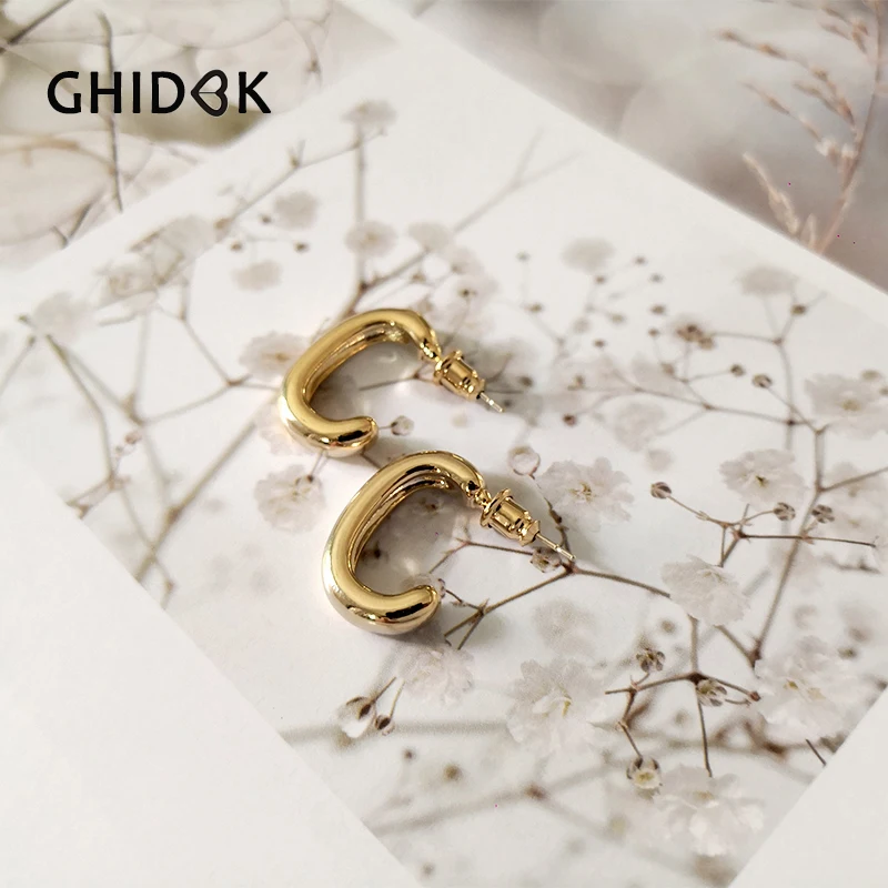 

GHIDBK Gold Half Hoop Earrings Women Delicate Street Chunky Earring Minimalist Geometric Hoops Wholesale Nickel Free Earring