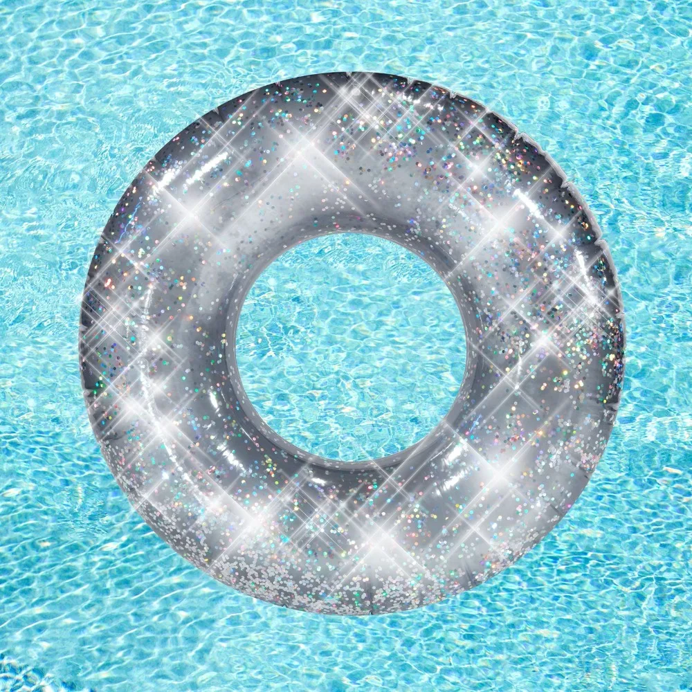 107 см гигантские Серебристые золотистые блестящие кольца для бассейна вечерние новейшие летние надувные игрушки для взрослых детей