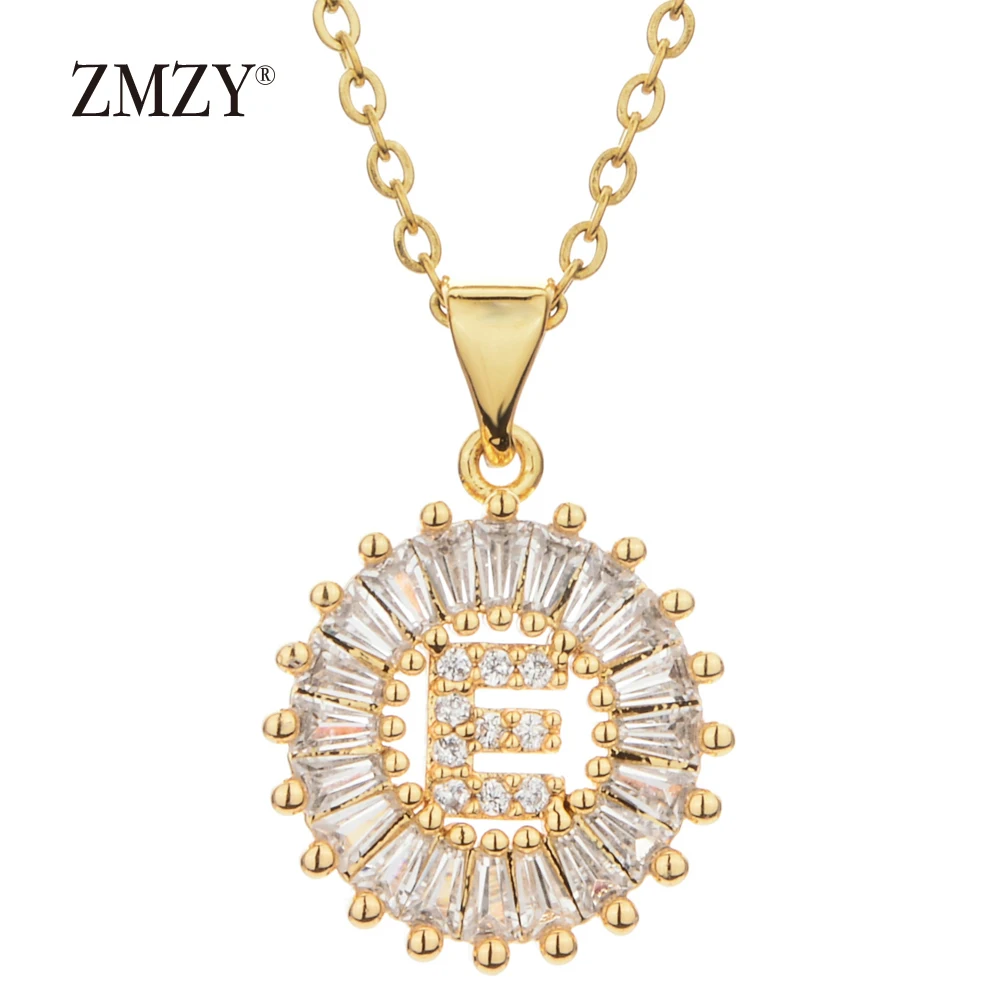 ZMZY 26pcs/lots Wholesale Lots Bulk Mixed A-Z Letter Necklace Stainless Steel Chain Necklace CZ Crystal Gold Color Pendant