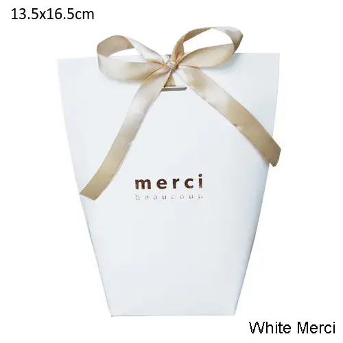 20pcs Black White Kraft Paper Bag Bronzing French Merci Thank